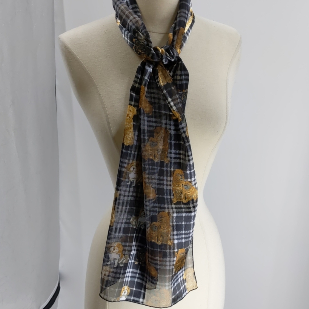 Silk Feel gold dogs rectangular scarf-abt 59x13 in